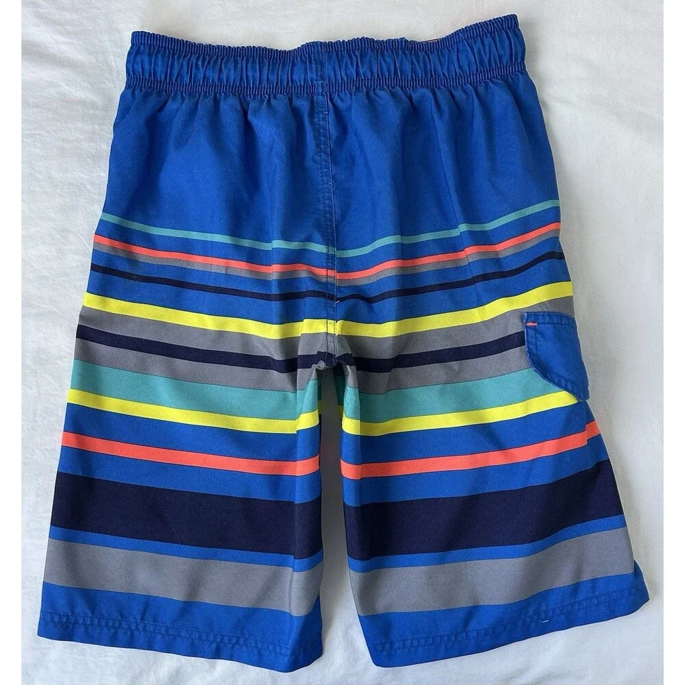Cat & Jack Boys Swim Trunks Size XL (16) Blue Striped Lined Elastic Drawstring